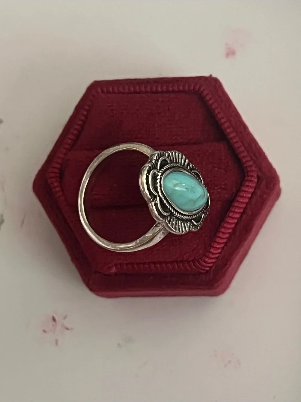 Silver Statement Ring with Turquoise Marquise Stone - Size 7